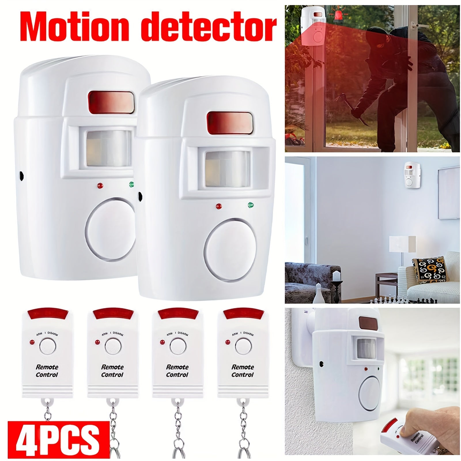 NNETM Wireless PIR Motion Sensor Alarm System (4 pcs)-4